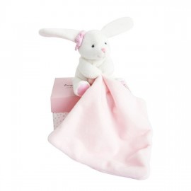 Doudou lapin mouchoir rose boite fleur - Doudou et Compagnie