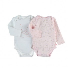 Body US ML - Rose et blanc - (lot de 2) - Coton BIO - 12 mois - Noukies Z085181.12M