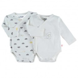 Lot de 2 Body croisé - Blanc imprimé - Coton BIO - 12 mois - Noukies Z090181.12M