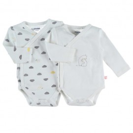 Body US ML - Blanc imprimé - (lot de 2) - Coton BIO - 12 mois - Noukies Z090181.12M