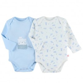 Body US ML - Bleu et blanc - (lot de 2) - Coton BIO - 12 mois - Noukies Z080181.12M