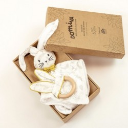 Coffret doudou + anneau de dentition - Leafy Bunny - Coton Bio - Domiva