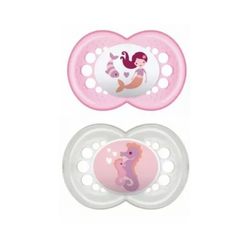 Lot de 2 sucettes silicone Fun 0-6 mois hippo-dauphin TOMMEE