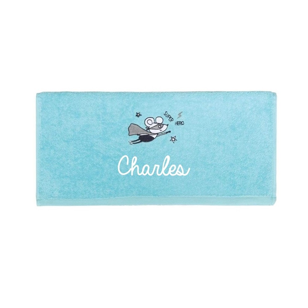 Serviette de toilette éponge - Bleu Turquoise - "Super Héro" - Sensei